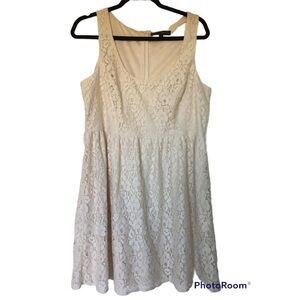 Heart SOUL sleeveless dress XL off white  Eyelet lace midi length zip up dress